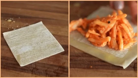 Fill the wonton wrappers