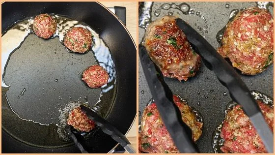 Sear the meatballs